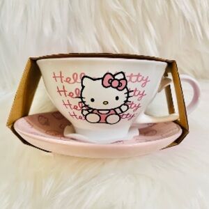 Hello Kitty Pink Striped Tea Cup Set